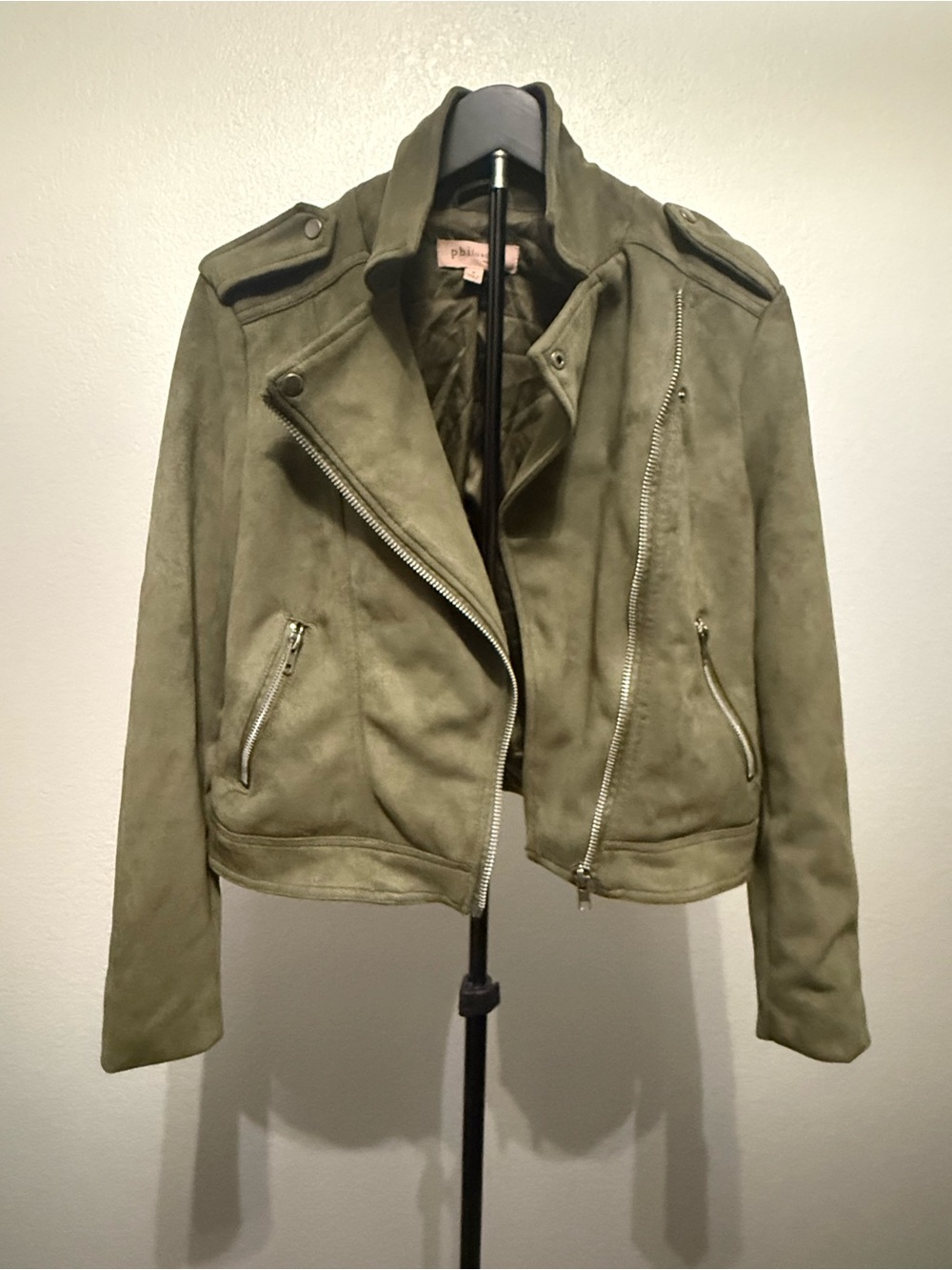 Philosophy Olive Green Suede Moto Jacket